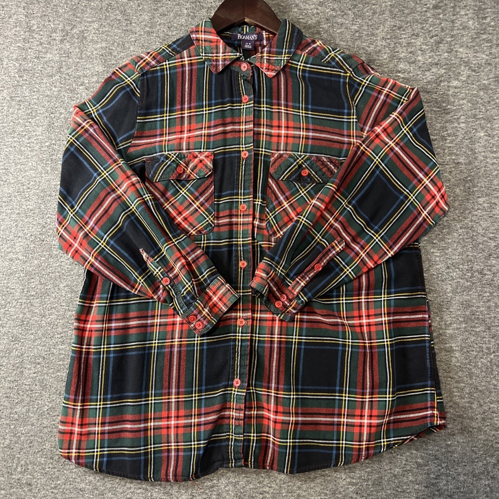 Roaman"s Flannel Shirt Size‎ 14W Womans Long Sleeve Button Up